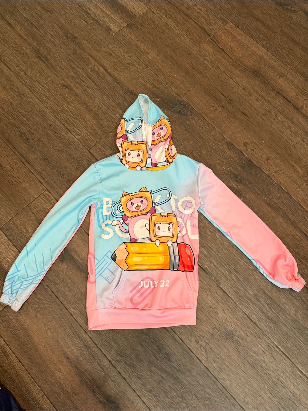 Lanky box Kids Gradient Pink & Blue Hoodie with Cute Character Print